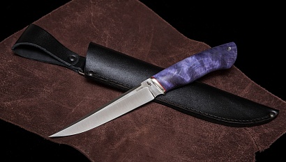 Фото ножа Щука из стали S390 — 191, сталь s390, притин мельхиор, стабилизированная карельская береза